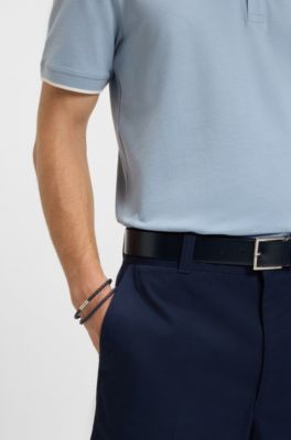 Double braided-leather cuff with metal logo closure, Dark Blue