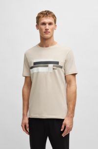 Relaxed-fit T-shirt van stretchmateriaal met logo-artwork, Lichtbeige