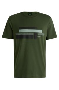 Relaxed-fit T-shirt in stretch fabric with logo artwork, Dark Green