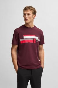 Camiseta relaxed fit en tejido elástico con logo de diseño, Rojo oscuro