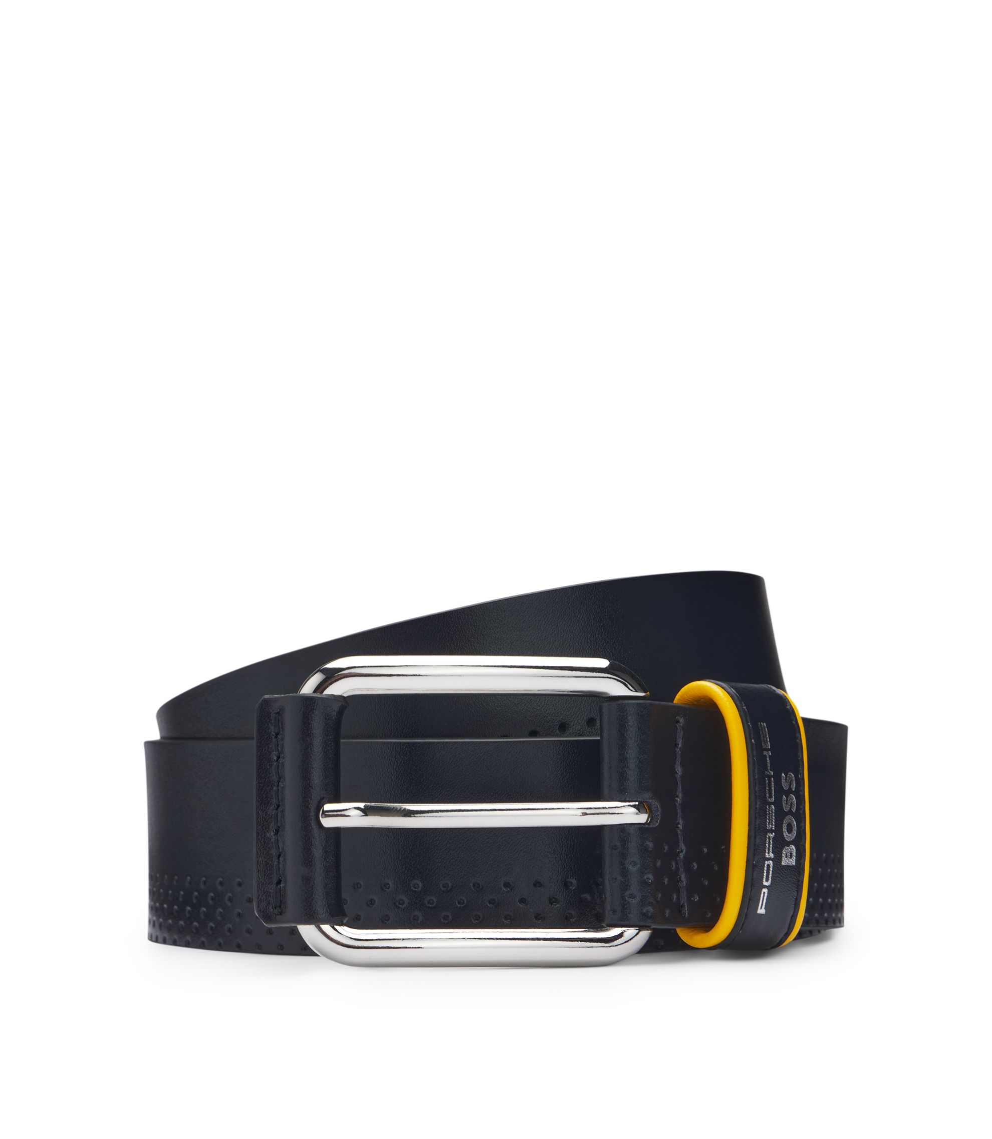 BOSS - Porsche x BOSS perforated-leather belt with branded keeper