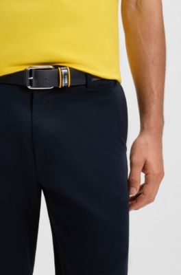 Porsche x BOSS perforated-leather belt with branded keeper, Dark Blue