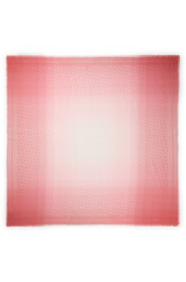 Cotton-blend scarf with ombr&eacute; jacquard, Dark pink
