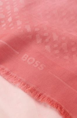 Cotton-blend scarf with ombr&eacute; jacquard, Dark pink