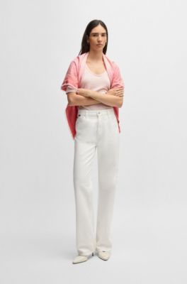 Cotton-blend scarf with ombr&eacute; jacquard, Dark pink