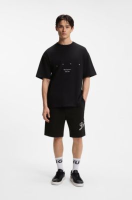 Cotton-jersey T-shirt with printed artwork, Black