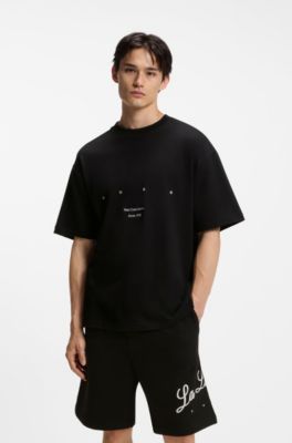 Cotton-jersey T-shirt with printed artwork, Black