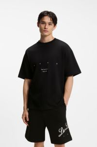 T-shirt en jersey de coton &agrave; imprim&eacute; artistique, Noir