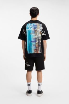 Cotton-jersey T-shirt with printed artwork, Black