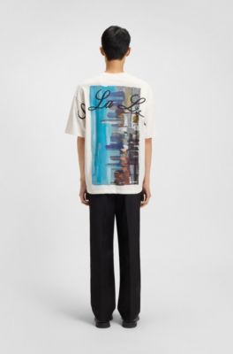 Cotton-jersey T-shirt with printed artwork, Natural