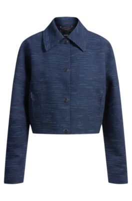 Relaxed-fit blazer met bloemenstructuur, Blauw met dessin
