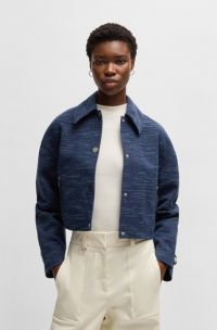 Relaxed-fit blazer with floral structure, Blue Patterned