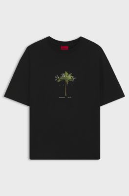 Cotton-jersey T-shirt with palm-tree artwork, Black