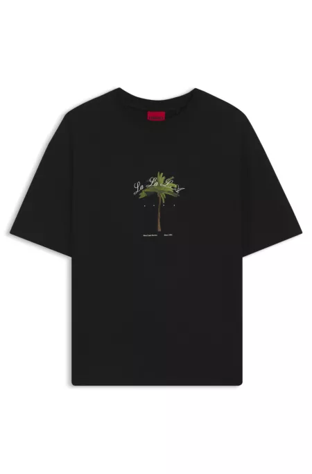Cotton-jersey T-shirt with palm-tree artwork