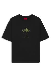 Cotton-jersey T-shirt with palm-tree artwork, Black