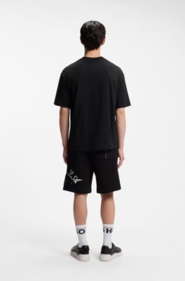 Cotton-jersey T-shirt with palm-tree artwork, Black