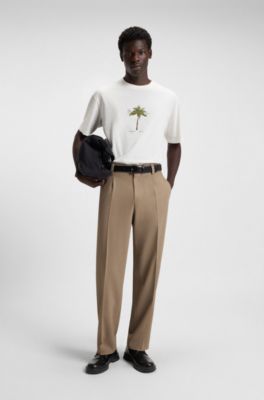 Cotton-jersey T-shirt with palm-tree artwork, Natural