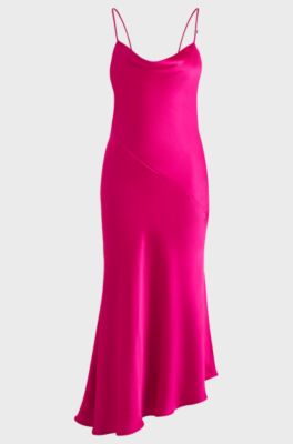 Satin dress with asymmetric hemline, Pink
