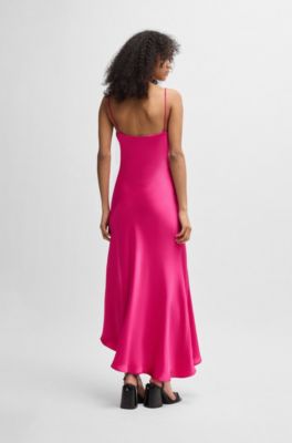 Satin dress with asymmetric hemline, Pink