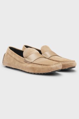 Suede moccasins with leather penny trim, Beige