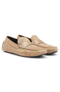 Suede moccasins with leather penny trim, Beige