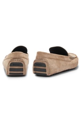 Suede moccasins with leather penny trim, Beige