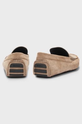 Suede moccasins with leather penny trim, Beige