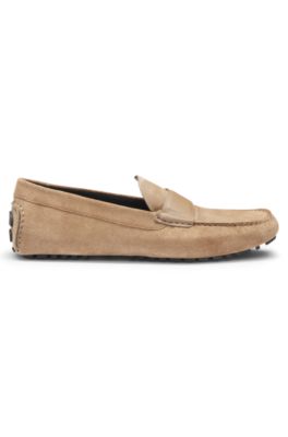 Suede moccasins with leather penny trim, Beige