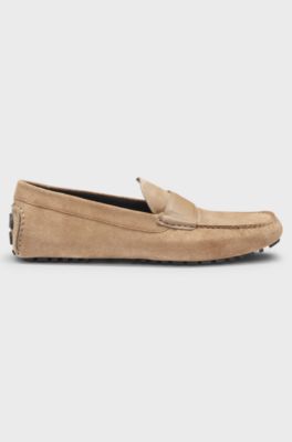 Suede moccasins with leather penny trim, Beige