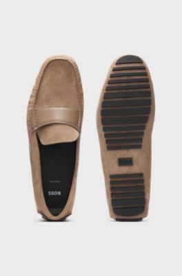 Suede moccasins with leather penny trim, Beige