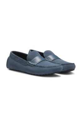 Suede moccasins with leather penny trim, Blue