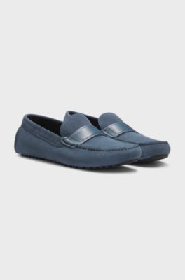 Suede moccasins with leather penny trim, Blue