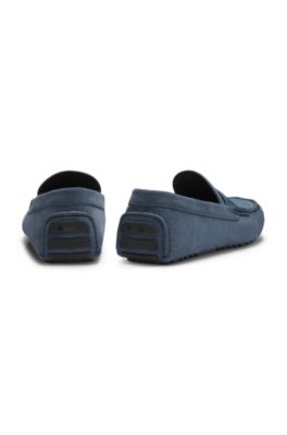 Suede moccasins with leather penny trim, Blue