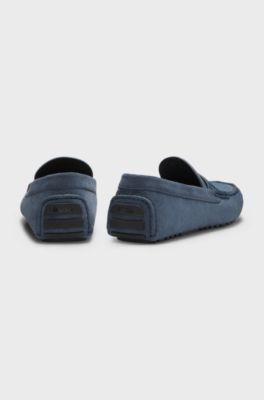 Suede moccasins with leather penny trim, Blue