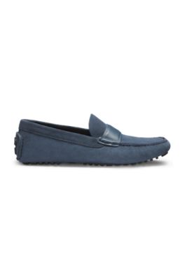Suede moccasins with leather penny trim, Blue