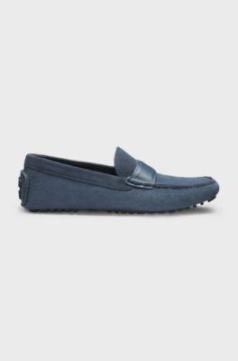 Suede moccasins with leather penny trim, Blue