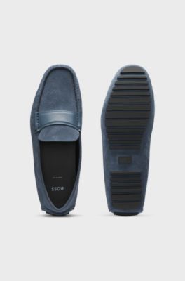 Suede moccasins with leather penny trim, Blue