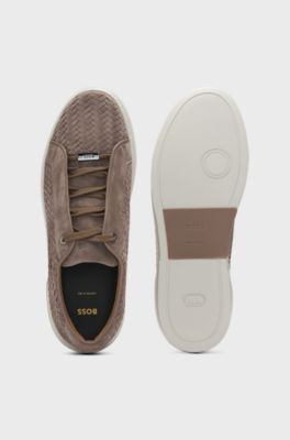 BOSS SELECTED BY SHOHEI OHTANI Baskets Gary en cuir su&eacute;d&eacute; tiss&eacute; avec lacets invisibles, Brun chin&eacute;