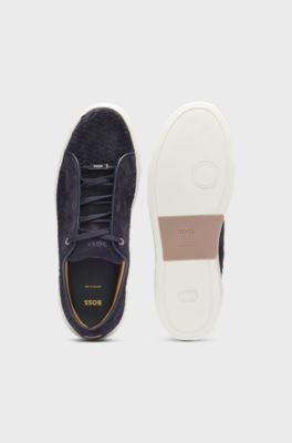 BOSS SELECTED BY SHOHEI OHTANI Sneakers Gary in pelle scamosciata lavorata con lacci nascosti, Blu scuro