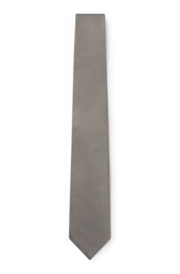 Silk-blend tie with jacquard pattern, Khaki