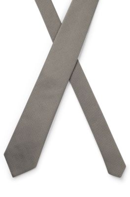 Silk-blend tie with jacquard pattern, Khaki