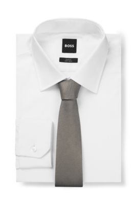 Silk-blend tie with jacquard pattern, Khaki