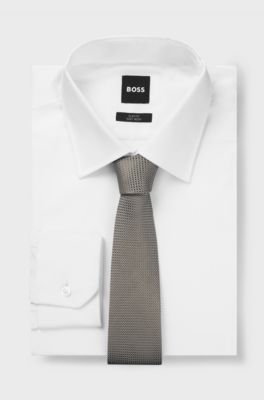 Silk-blend tie with jacquard pattern, Khaki