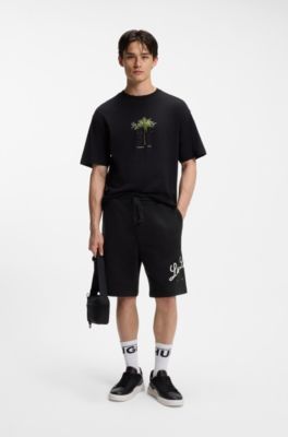 Cotton-terry shorts with logo artwork, Black
