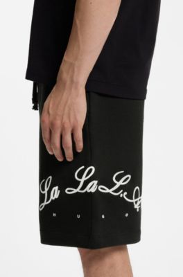 Cotton-terry shorts with logo artwork, Black