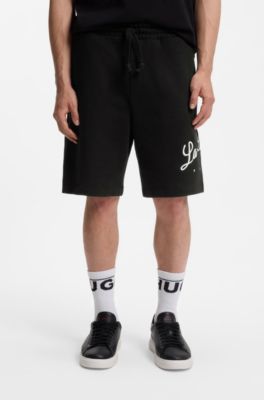 Cotton-terry shorts with logo artwork, Black