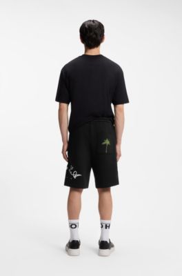 Cotton-terry shorts with logo artwork, Black