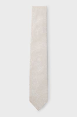 Gift-boxed tie and pocket square with jacquard pattern, Natural