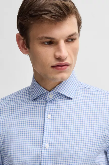 Slim-fit shirt in checked easy-iron stretch cotton