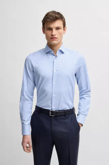 Slim-fit shirt in checked easy-iron stretch cotton
